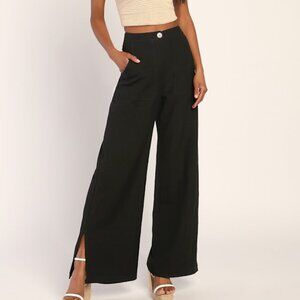 Lulus Jet Stream Black High-waisted Wide-leg Pants - Size XXL